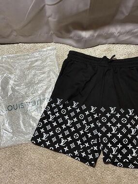 Lv Black Monogram Print Men’s Athletic Shorts